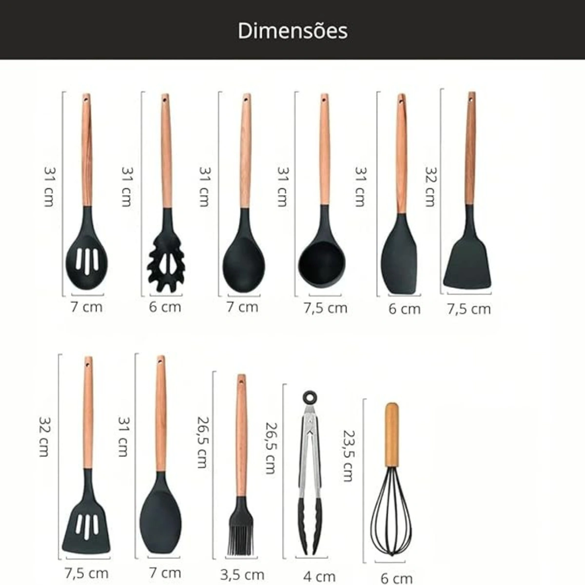 Kit 12 peças Jogo de Cozinha colheres de Silicone - Imagem 12