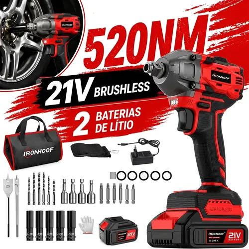 Chaves De Impacto Potente Parafuzadeira 2 Bateria 21v Led Vermelho 110/127/220v 60