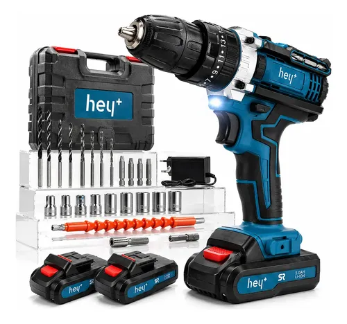 Parafusadeira Furadeira Martelete Heyplus 21v Bateria 3000ma Azul-marinho